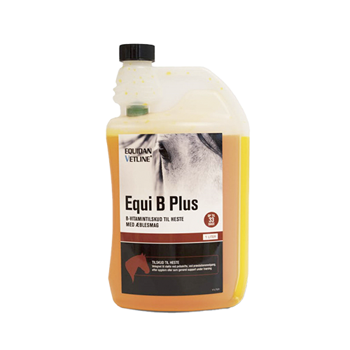 Equi B Plus er et koncentreret vitamin B-kompleks i flydende form med lækker æblesmag