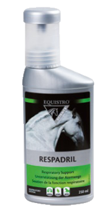 Equistro Respadril er et urtetilskud til heste, som indeholder en blanding af biologiske urter. Anvendes til heste med pludselige forandringer i luftvejene.
