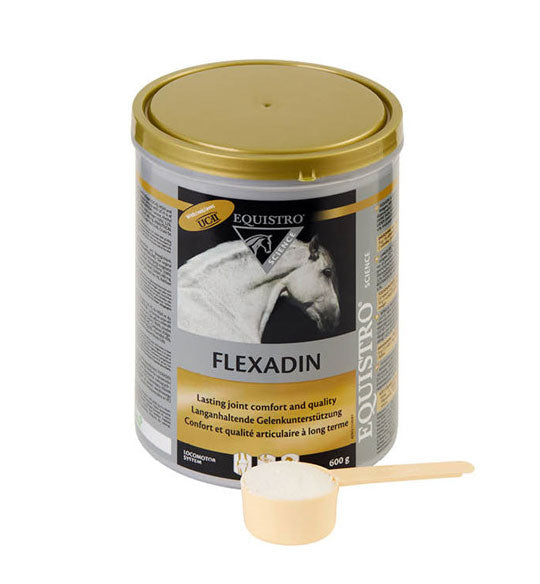 Equistro Flexadin UCII støtter en sund ledfunktion hos heste. Til heste med ledproblemer. Giver bevægelsesfrihed og støtte til led