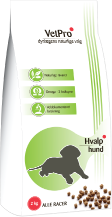 VetPro hvalpefoder til alle racer, 2 kg. VetPro hvalpefoder er et optimalt sammensat foder til hvalpe af alle racer. Valget af protein-, fedt- og kulhydratkilder er gjort ud fra ønsket om den bedste fordøjelse og gode smagsegenskaber.
