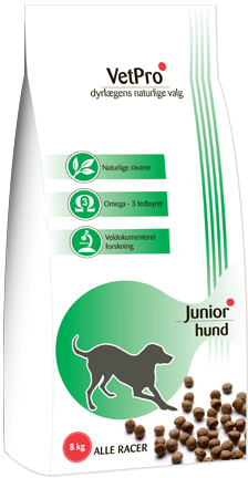 VetPro Junior hundefoder til alle racer, 8 kg. VetPro junior foder af høj kvalitet til unge, voksende hunde. Giv dette produkt til unghunden, der ikke længere er hvalp, men heller ikke helt udvokset.