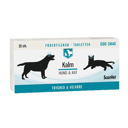 Kalm tabletter til hunde og katte som oplever utryghed, stress og nervøsitet. Fodertilskud til utrygge situationer for din hund eller kat.