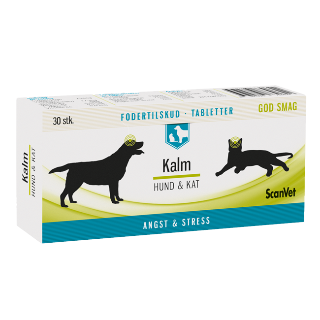 Kalm tabletter til hunde og katte som oplever utryghed, stress og nervøsitet. Fodertilskud til utrygge situationer for din hund eller kat.