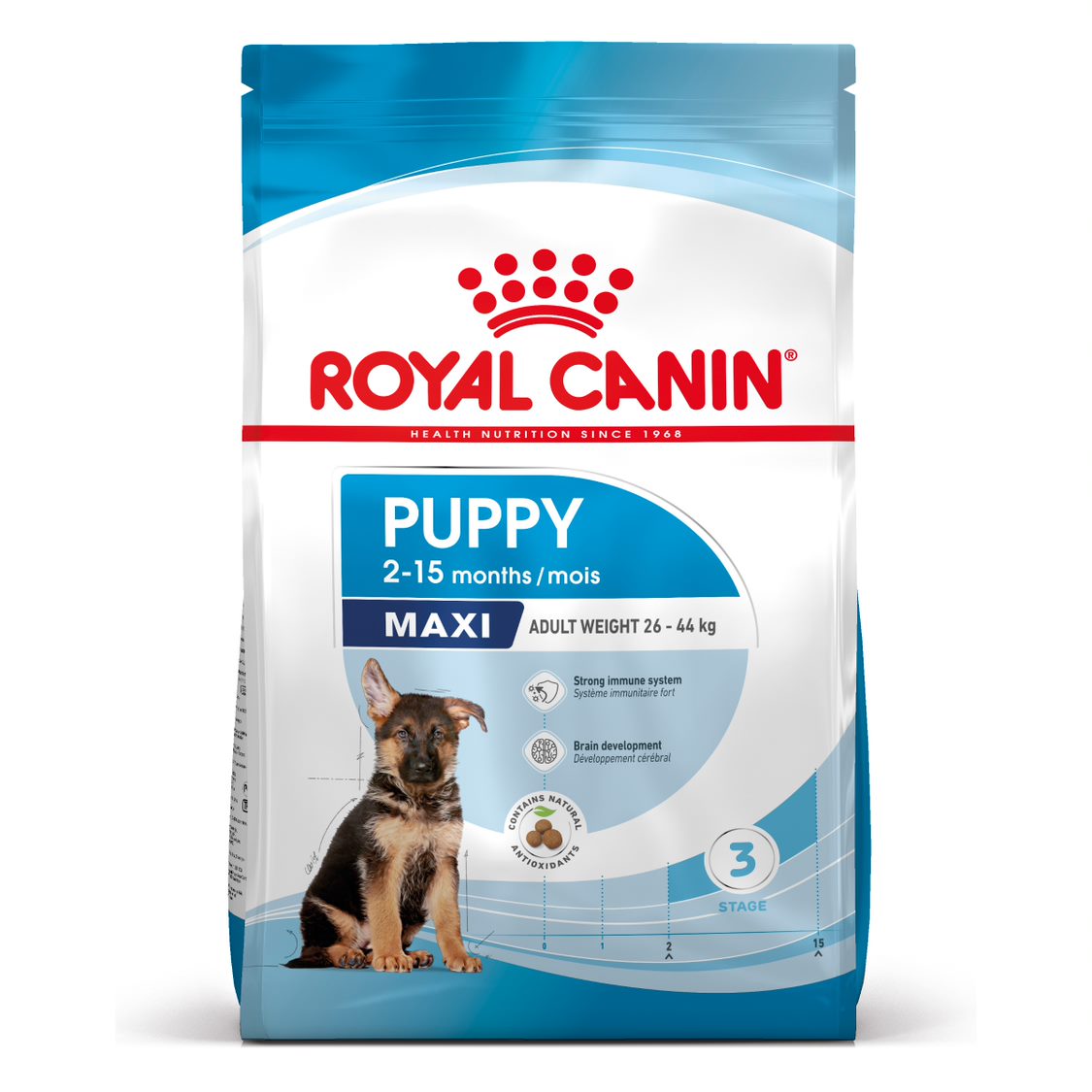 Royal Canin Maxi Puppy er tørfoder til hvalpe af store racer. Foderet bidrager til et stærkt immunforsvar, støtter hjernens udvikling, og har et optimalt energiindhold tilpasset store hundehvalpe.