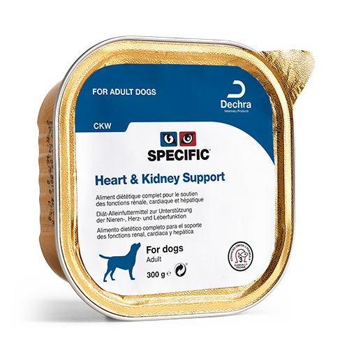 SPECIFIC CKW Heart & Kidney Support er vådfoder til voksne hunde med nedsat funktion af hjerte, lever eller nyrer.