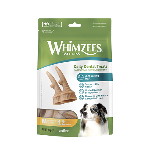 Whimzees tyggeben, gevir, M, pose m/12 stk | Snack til hunde