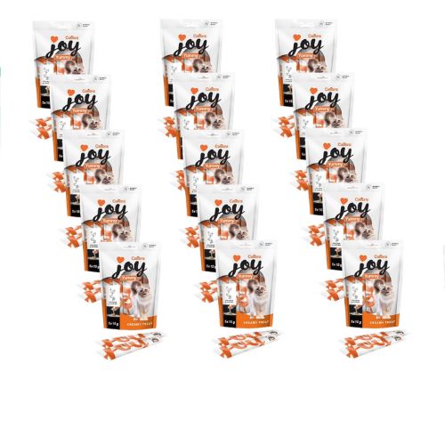 15 poser med Joy Yummy treat i orange pakker