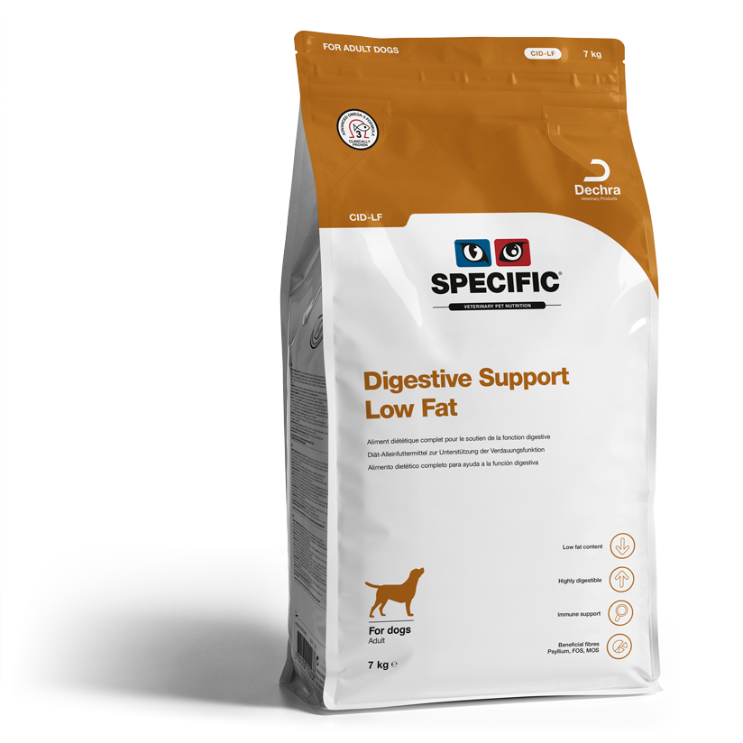 SPECIFIC CID Digestive Support Low Fat er velegnet til hunde med problemer i mave-tarm-kanalen så som diarré og opkast, colitis eller dårlig fordøjelse. 