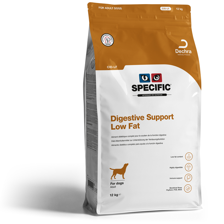 SPECIFIC CID Digestive Support Low fat er velegnet til hunde med problemer i mave-tarm-kanalen så som diarré og opkast, colitis eller dårlig fordøjelse. 