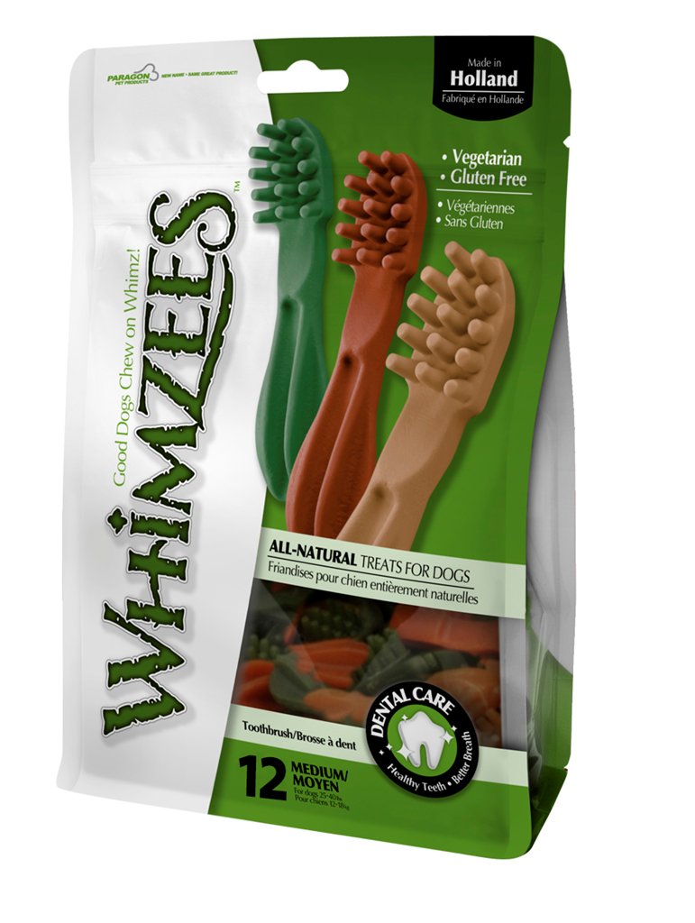 Whimzees tyggeben, tandbørste, M, pose m/12 stk. | Til hund