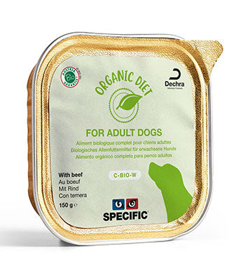 Økologisk foder med oksekød til hunde. SPECIFICs C-BIO-W er et lækkert økologisk supplement til din hunds tørfoder. 