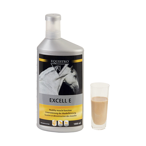 Equistro Excell E flydende, sukkerfrit tilskud til heste som støtter en sund muskelfunktion