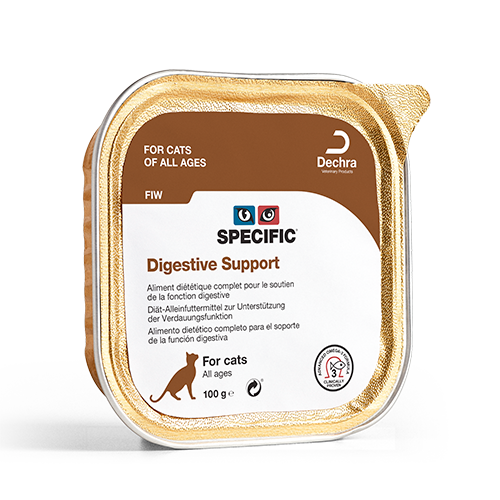 SPECIFIC FIW er vådfoder velegnet til katte med problemer i mave-tarm-kanalen såsom diarré og opkast, colitis eller dårlig fordøjelse