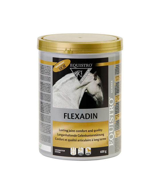 Equistro Flexadin UCII støtter en sund ledfunktion hos heste. Til heste med ledproblemer. Giver bevægelsesfrihed og støtte til led