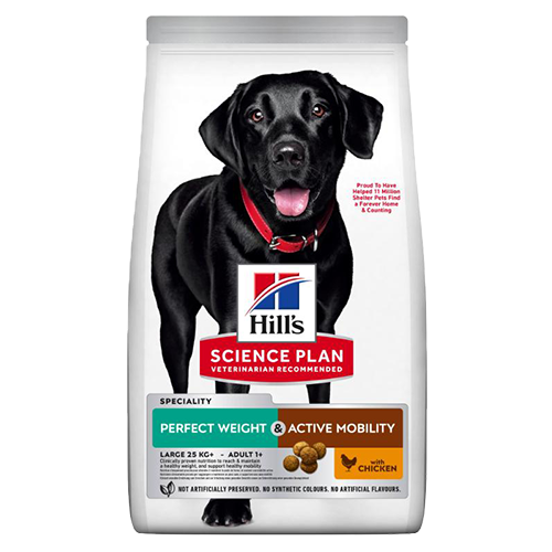 HILL'S Science Plan Perfect Weight & Active Mobility Large Breed Adult hundefoder med kylling er et fuldfoder til voksne hunde fra +1 år af store/gigant racer.