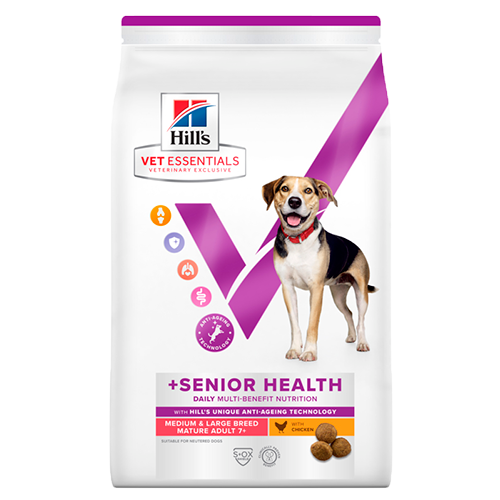 Hill's Vet Essentials Multi-Benefit + Senior Health Mature Adult hundefoder med kylling (til hunde af mellemstor og stor race, ældre end 7 år).