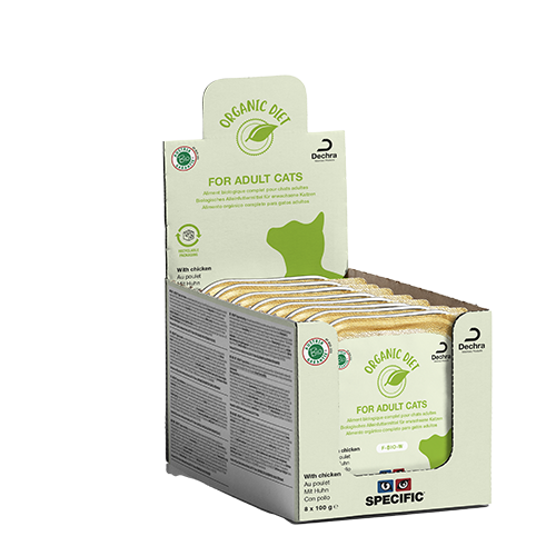 SPECIFIC F-BIO-W Organic diet with chicken, 32x100g | Økologisk vådfoder til katte med smag af kylling