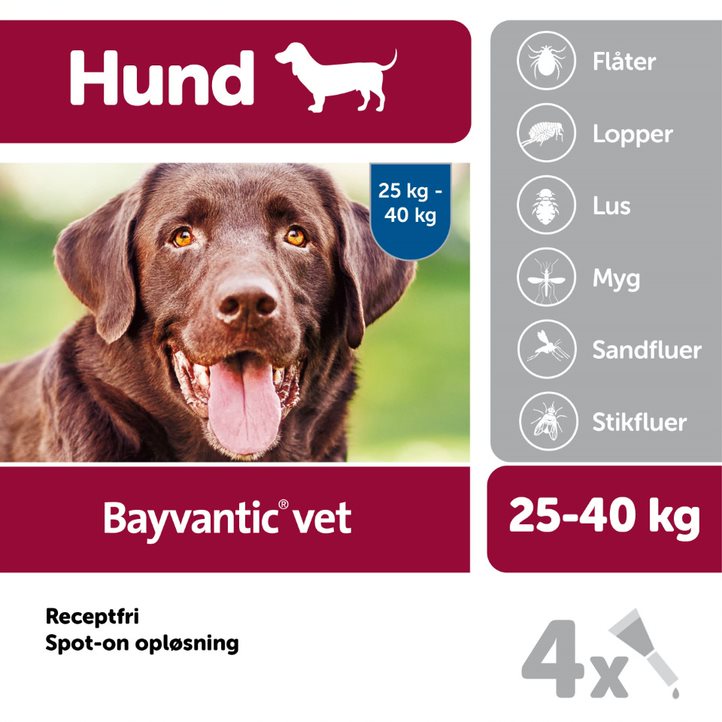 Bayvantic vet til hunde 25-40 kg, mod lopper, lus og flåt | Netdyredoktors webshop 