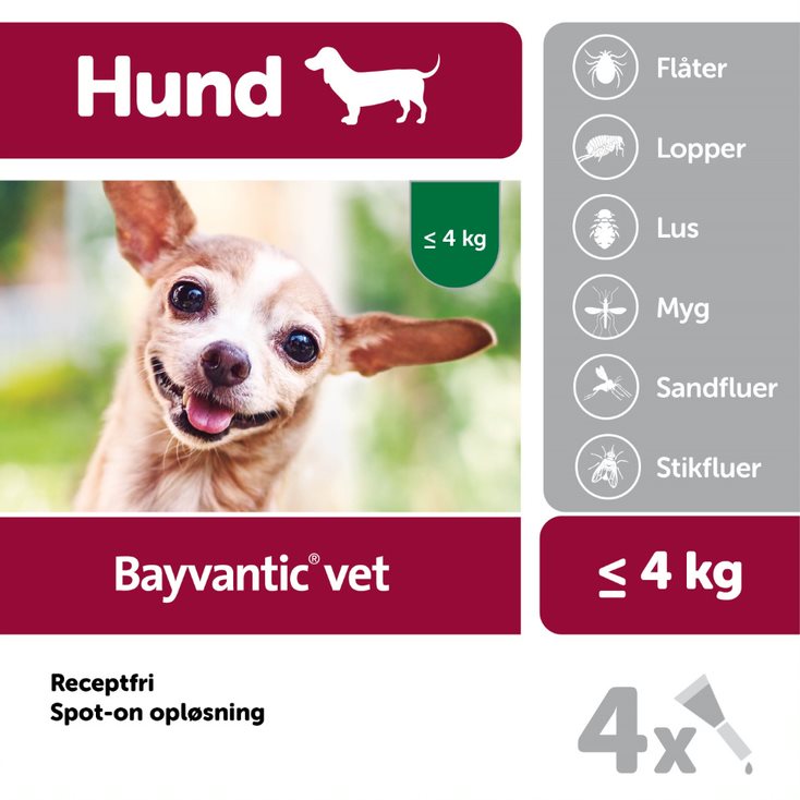 Bayvantic vet til hunde under 4 kg | Til bekæmpelse af flåt, lus og lopper