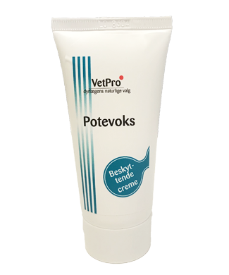 VetPro Potevoks - beskyttende creme til hundens poter. VetPro potevoks forhindrer ubehag for hunden i tilfælde af revnede/ beskadiget trædepuder eller ved saltede veje om vinteren.