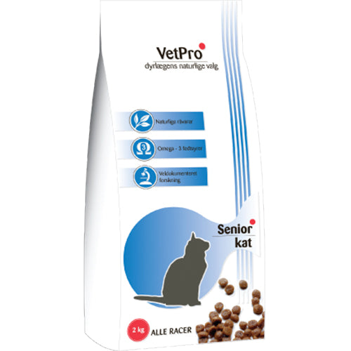 VetPro Senior foder til ældre katte, 8 kg. VetPro senior foder af høj kvalitet til ældre katte, der fortjener den bedste ernæring.