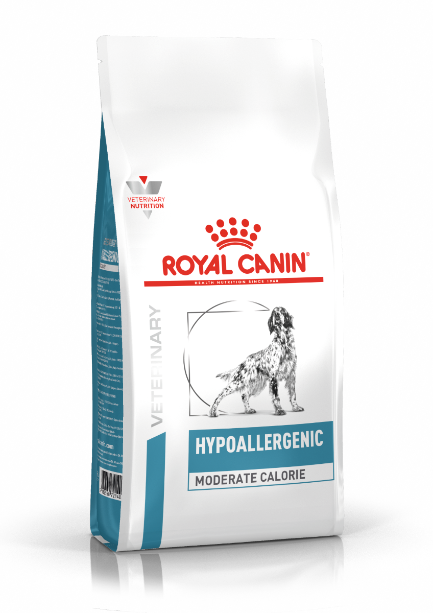 Royal Canin Derma Hypoallergenic Moderate Calorie Dry, Dog 14 kg, er et diætetisk fuldfoder til hunde, som mindsker intolerancen over for ingredienser og næringsstoffer. Moderat kalorieindhold. 
