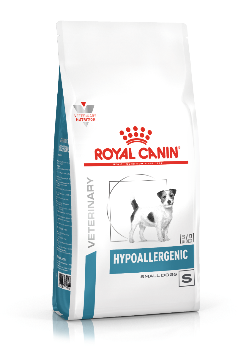 Royal Canin Derma Hypoallergenic Dry, Small Dog 3,5 kg, er et diætetisk fuldfoder til små hunde, som mindsker intolerancen over for ingredienser og næringsstoffer. Støtter en sund hudbarriere og medvirker til god mundhygiejne. 